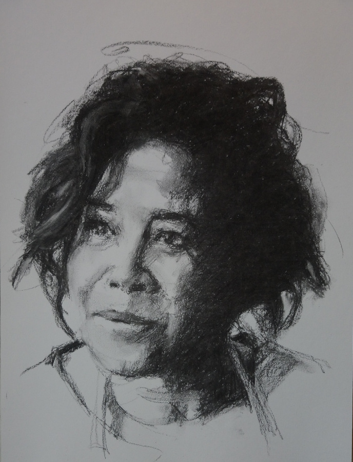 Charcoal drawing of a lady with a messy hair – Demonstration