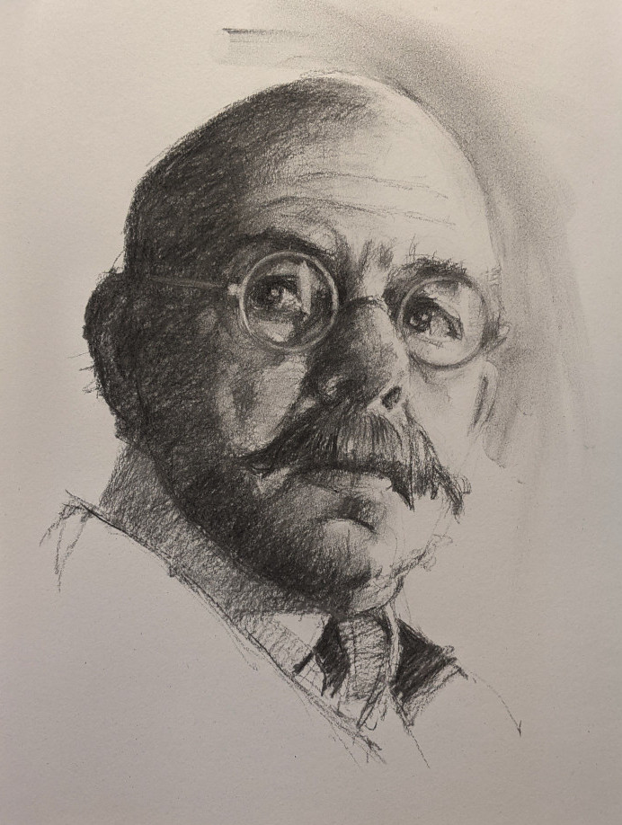 Charcoal drawing of a man with a moustache – Demonstration
