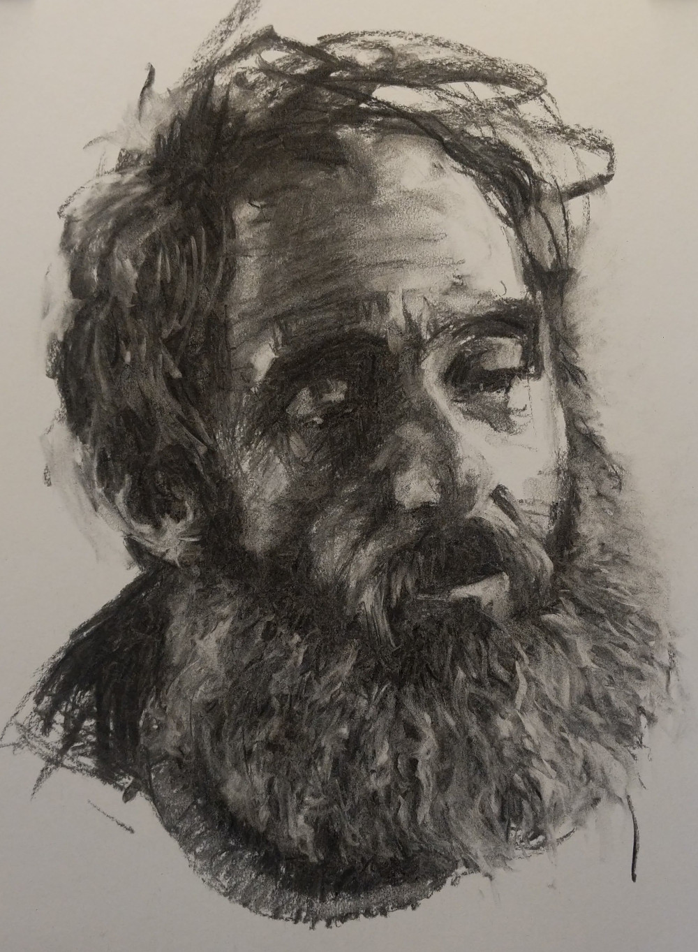 Charcoal drawing of a man with and amazing beard – Demonstration